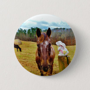 PaasBunny en bruin paard Ronde Button 5,7 Cm
