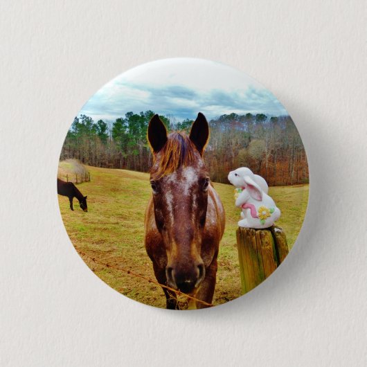 PaasBunny en bruin paard Ronde Button 5,7 Cm (Voorkant)