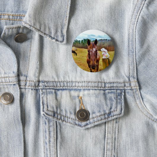PaasBunny en bruin paard Ronde Button 5,7 Cm (In situ)