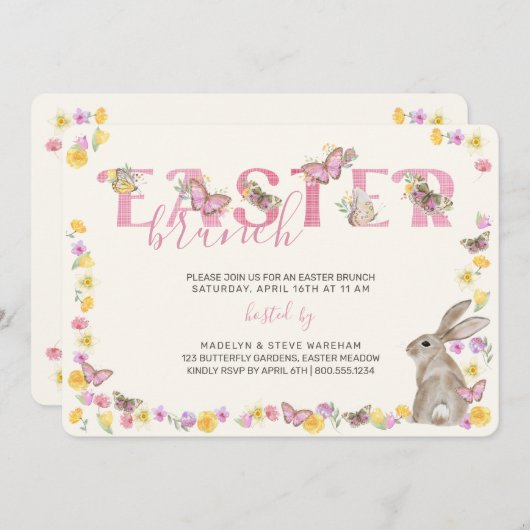 PaasBunny en Butterfly Dainty Floral Brunch Kaart (Voorkant / Achterkant)