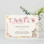 PaasBunny en Butterfly Dainty Floral Brunch Kaart (Staand voorkant)