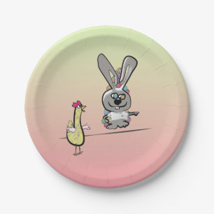 PaasBunny en Cartoon voor kippen Papieren Bordje