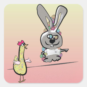 PaasBunny en Cartoon voor kippen Vierkante Sticker
