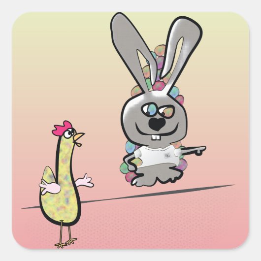 PaasBunny en Cartoon voor kippen Vierkante Sticker (Voorkant)