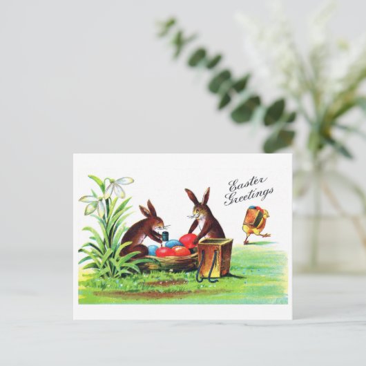 paasbunny en chick briefkaart (Staand voorkant)