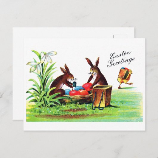 paasbunny en chick briefkaart (Voorkant / Achterkant)