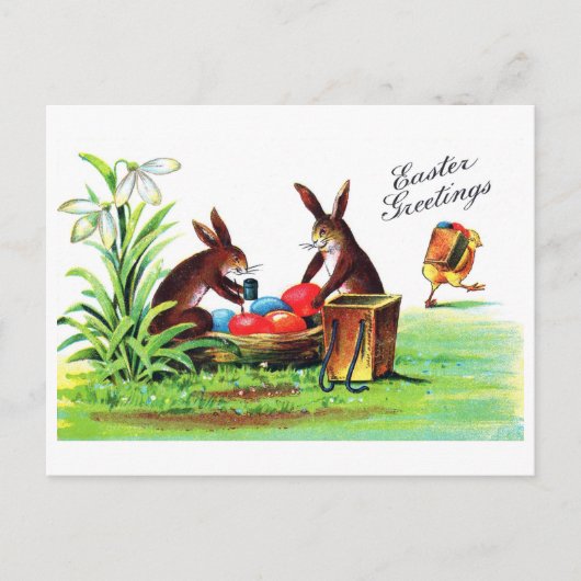 paasbunny en chick briefkaart (Voorkant)