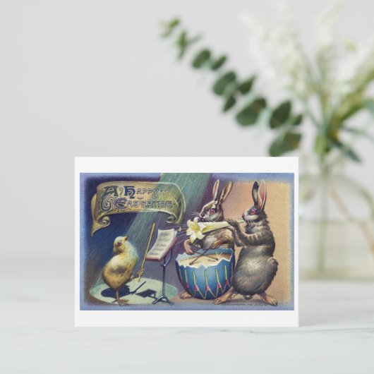  paasbunny en chick briefkaart (Staand voorkant)