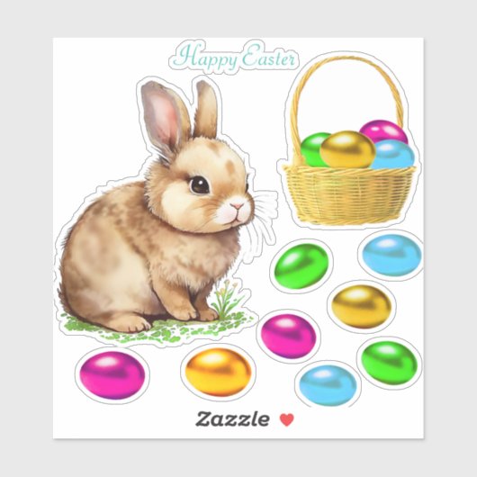 PaasBunny en Colorful Easter Eggs Sticker (Vel)