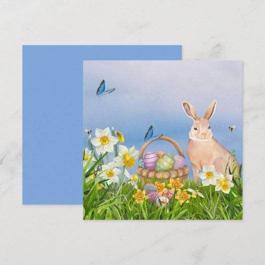 PaasBunny en Daffodils Feestdagenkaart (Voorkant / Achterkant)