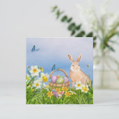 PaasBunny en Daffodils Feestdagenkaart (Staand voorkant)