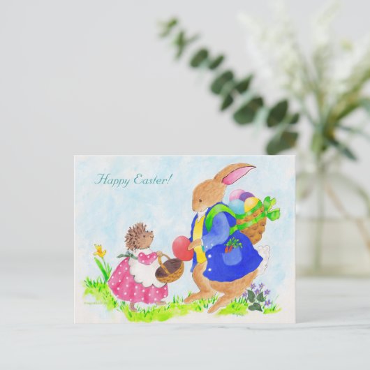 Paasbunny en Heddy Egel Feestdagenkaart (Staand voorkant)