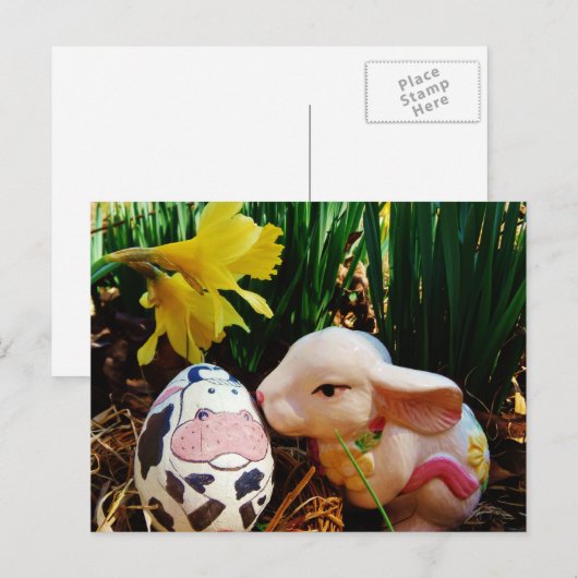 PaasBunny en koe-ei Feestdagenkaart (Voorkant / Achterkant)