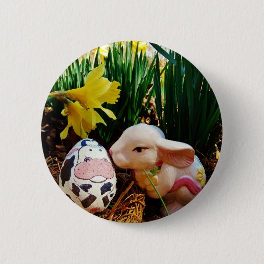 PaasBunny en koe-ei Ronde Button 5,7 Cm (Voorkant)