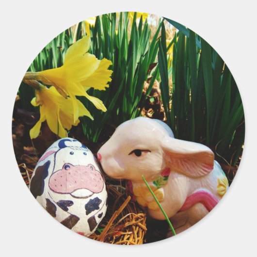 PaasBunny en koe-ei Ronde Sticker (Voorkant)