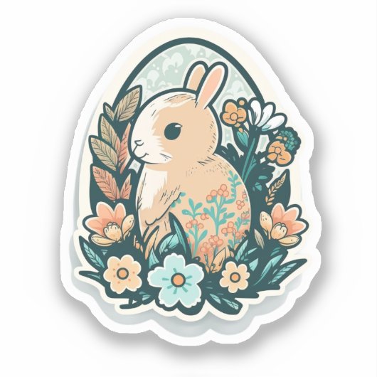 PaasBunny en lentbloemen Sticker (Voorkant)