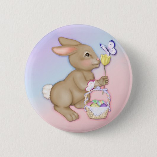 paasbunny en mandje ronde button 5,7 cm (Voorkant)