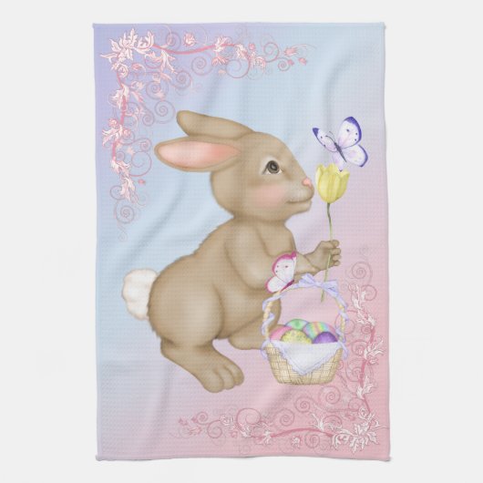 paasbunny en mandje theedoek (Verticaal)