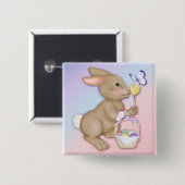 paasbunny en mandje vierkante button 5,1 cm (Voorkant /achterkant)