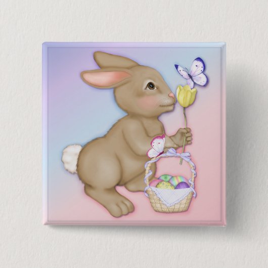 paasbunny en mandje vierkante button 5,1 cm (Voorkant)