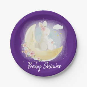PaasBunny en Moon Paars Girl Baby shower Papieren Bordje