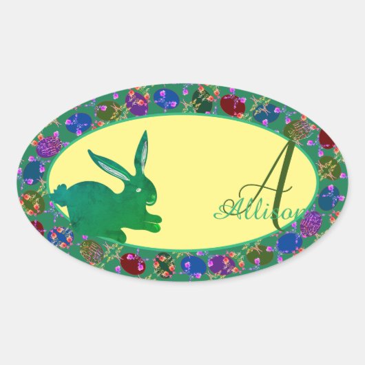 Paasbunny- en Roos-eiconmonogram Sticker (Voorkant)