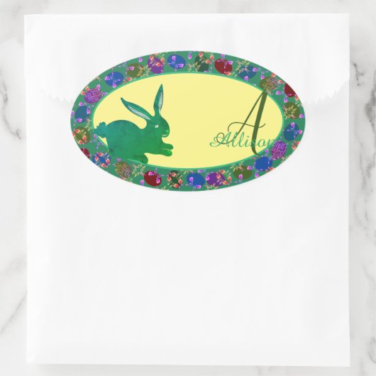 Paasbunny- en Roos-eiconmonogram Sticker (Tas)