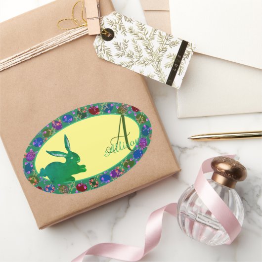 Paasbunny- en Roos-eiconmonogram Sticker (Geschenken)