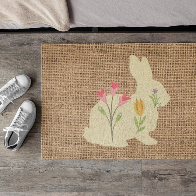 Paasbunny&Flowers burlap - bijtend Deurmat (Creator heeft geüpload)