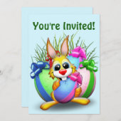 PaasBunny Funny and Cute Character Biting an Eg Kaart (Voorkant / Achterkant)