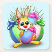 PaasBunny Funny and Cute Character Biting an Eg Kartonnen Onderzetters (Voorkant)
