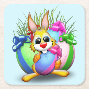 PaasBunny Funny and Cute Character Biting an Eg Kartonnen Onderzetters