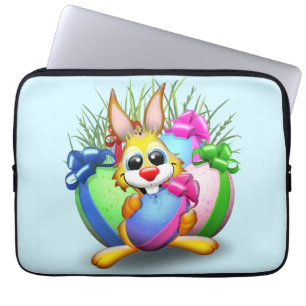 PaasBunny Funny and Cute Character Biting an Eg Laptop Sleeve