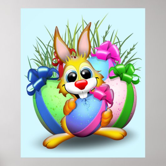 PaasBunny Funny and Cute Character Biting an Eg Poster (Voorkant)