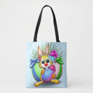 PaasBunny Funny and Cute Character Biting an Eg Tote Bag