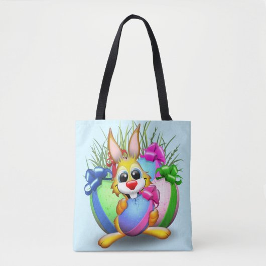 PaasBunny Funny and Cute Character Biting an Eg Tote Bag (Voorkant)