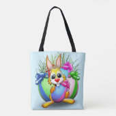 PaasBunny Funny and Cute Character Biting an Eg Tote Bag (Achterkant)