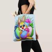 PaasBunny Funny and Cute Character Biting an Eg Tote Bag (Dichtbij)