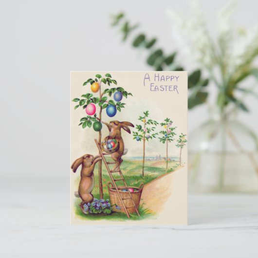 Paasbunny - gekleurde eiboom feestdagenkaart (Staand voorkant)