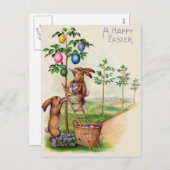 Paasbunny - gekleurde eiboom feestdagenkaart (Voorkant / Achterkant)