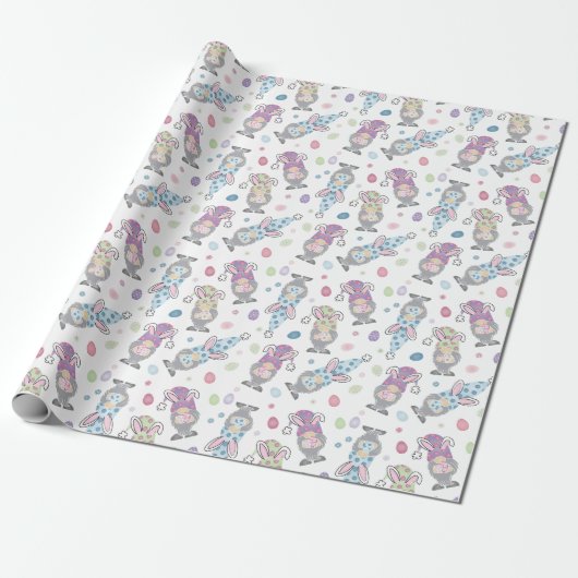 Paasbunny Gnome Patroon Cadeaupapier (Uitgerold)