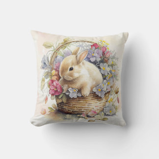 paasbunny in een mand met bloemen kussen