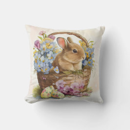  paasbunny in een mand met bloemen kussen