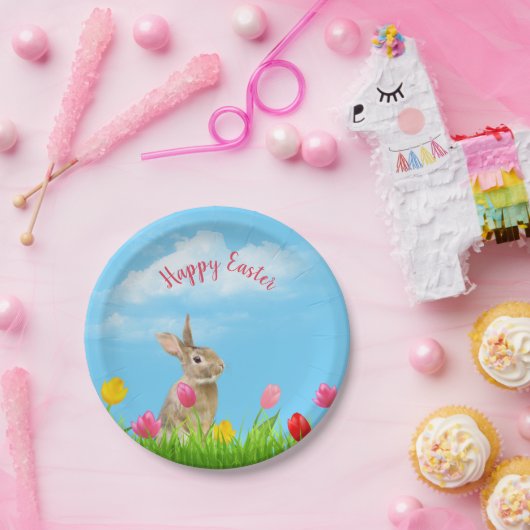 Paasbunny in Tulips Papieren Bordje (Feest)