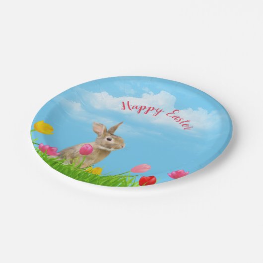 Paasbunny in Tulips Papieren Bordje (Gekanteld)
