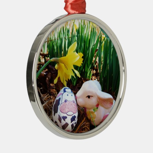 PaasBunny Koe Eieren Metalen Ornament (Rechts)