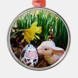 PaasBunny Koe Eieren Metalen Ornament