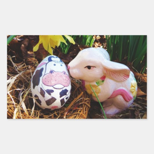 PaasBunny Koe Eieren Rechthoekige Sticker (Voorkant)