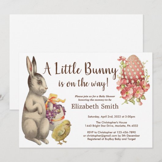 PaasBunny konijn en Baby shower van kippen Kaart (Voorkant / Achterkant)