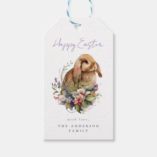 Paasbunny met bloemen cadeaulabel (Voorkant)